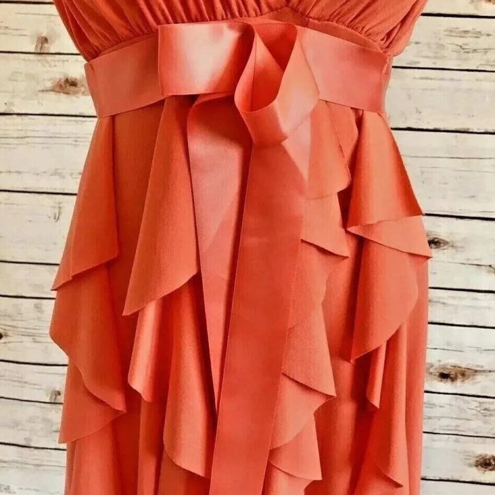 FOREVER Women Sleeveless Above the Knee Length Ruffle Layer Coral Dress Medium - Picture 8 of 11
